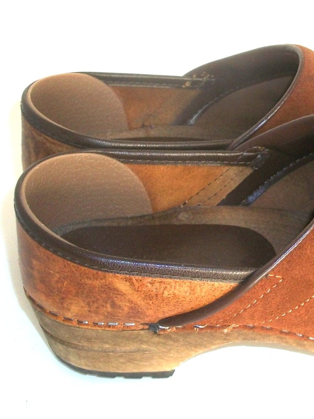 Rustic Sanita Vintage Wood, Suede & Hard Leather Rubber Sole Clogs - Picture 4 of 9